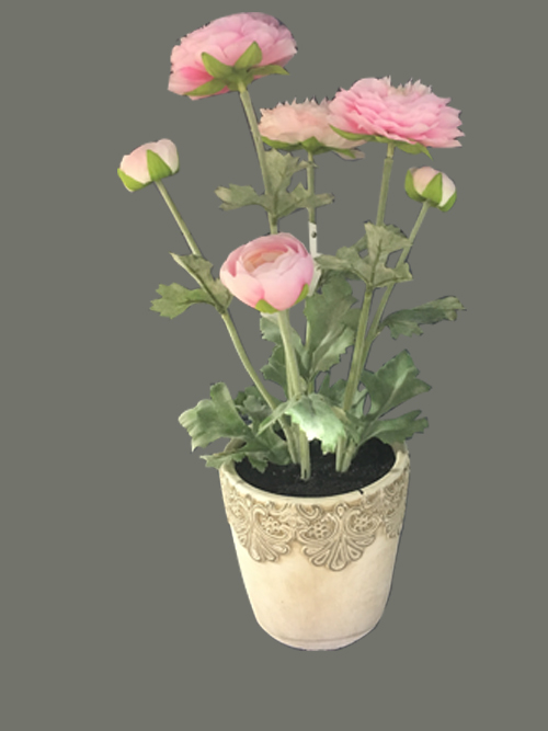artificial ranunculus flower in pot for home office decors