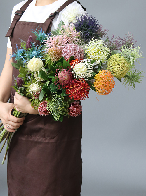 plastic open needle protea flower arrangments for wedding bouquets