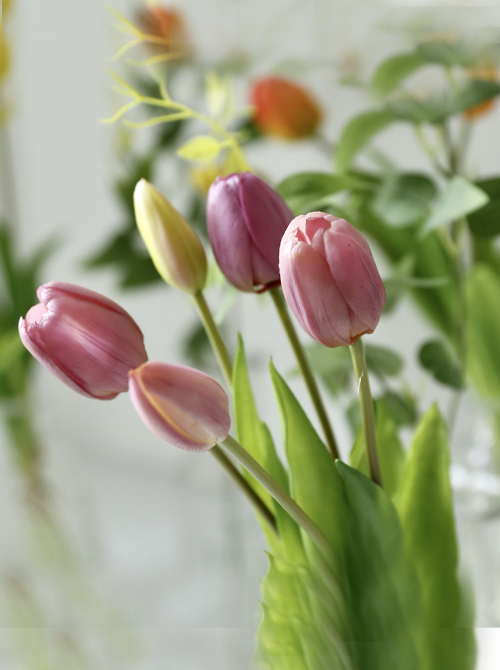 silk PVC tulip arrangement flowers x5flower 47cm t